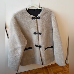 Mango Beige Faux Fur Coat with Black Accents